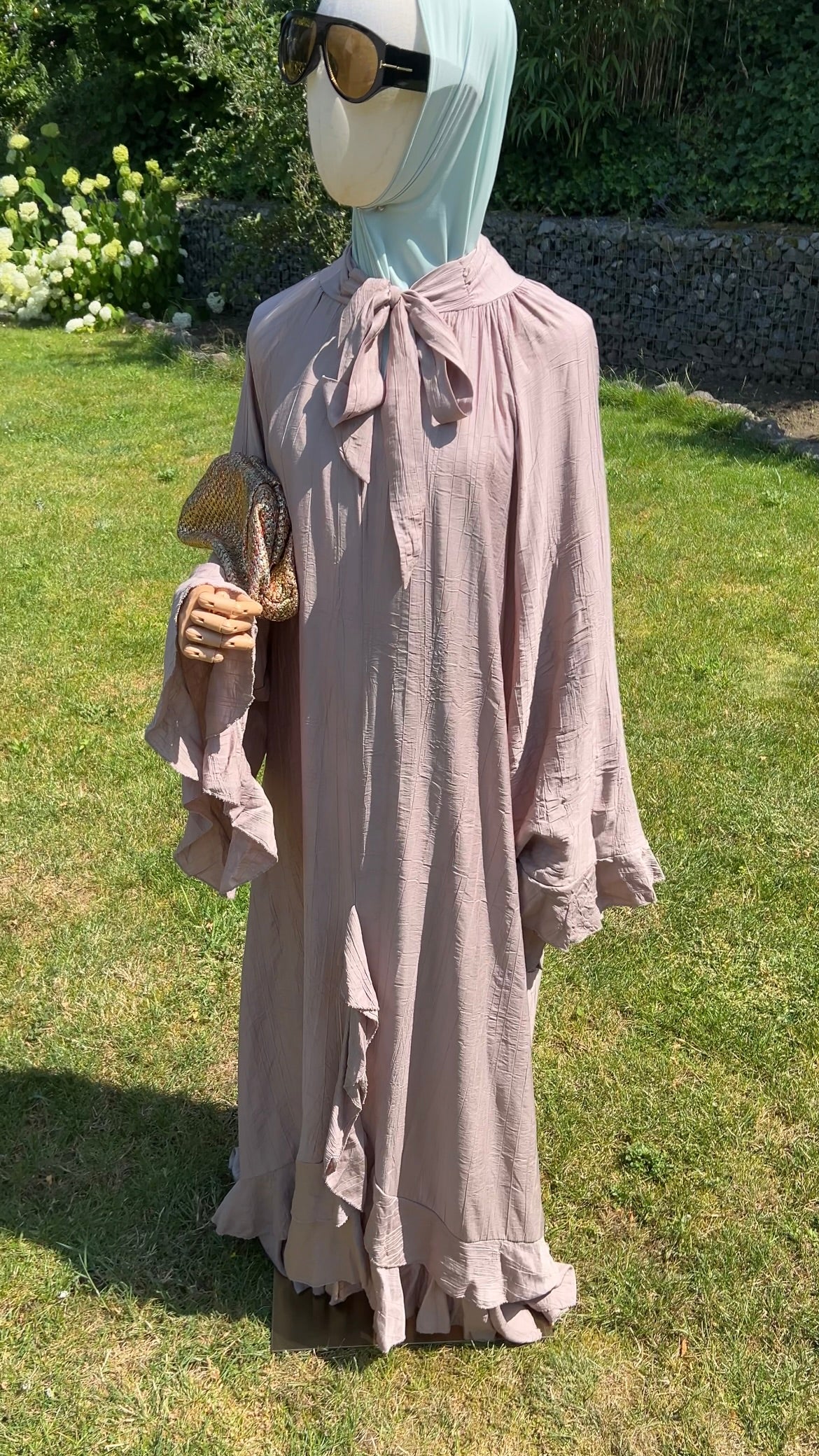 AIRY RUFFLE DRESS WARM TAUPE