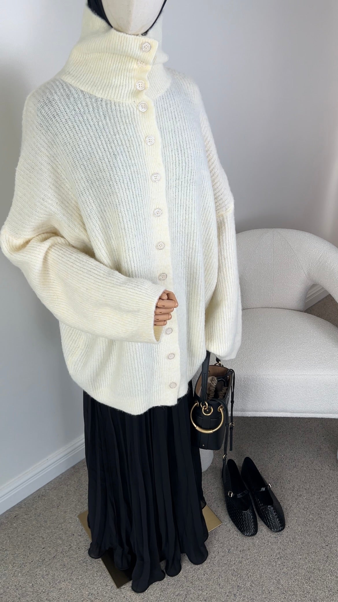 HIGH NECK KNIT SWEATER OFF WHITE