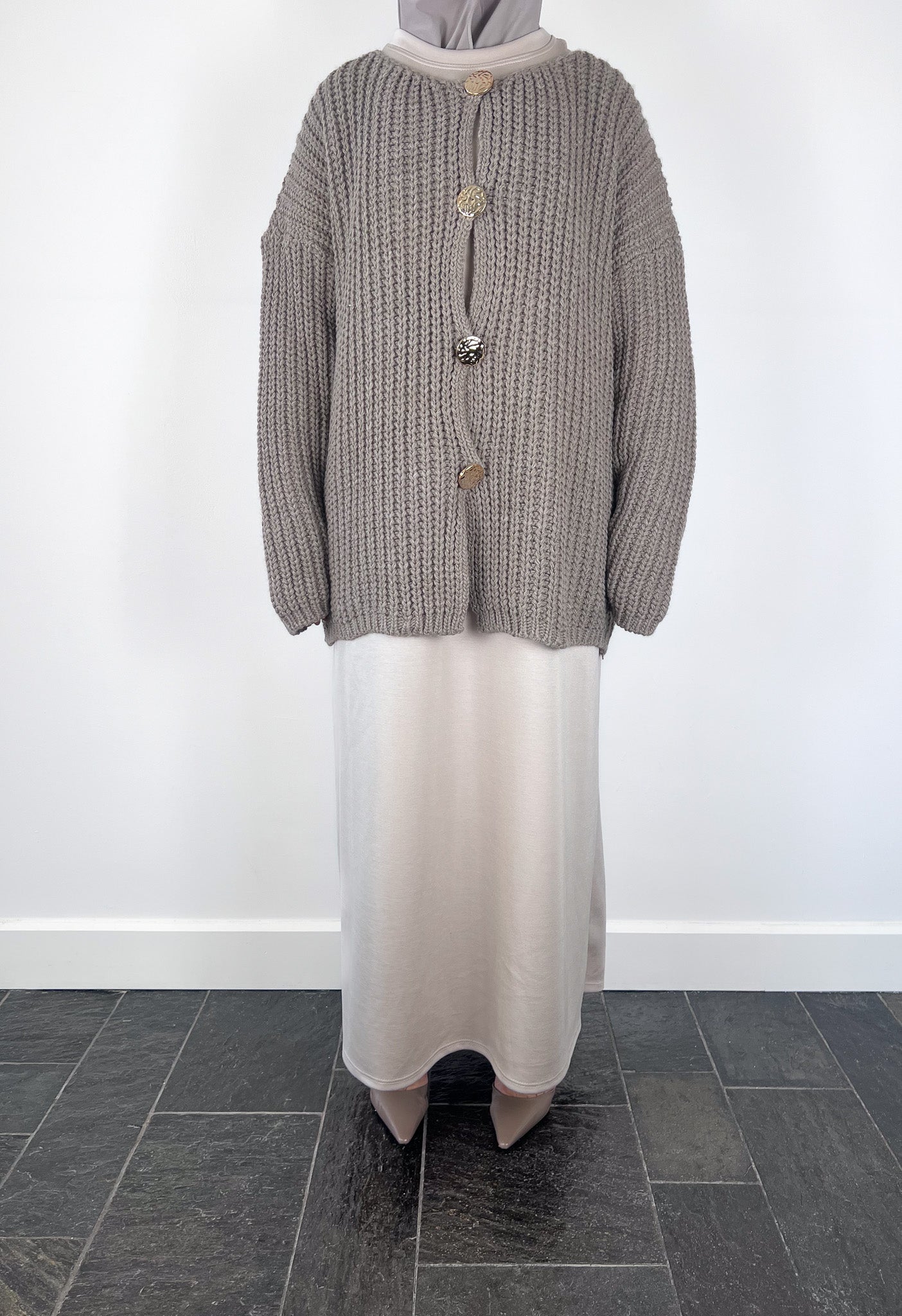 TAUPE BUTTON CARDIGAN