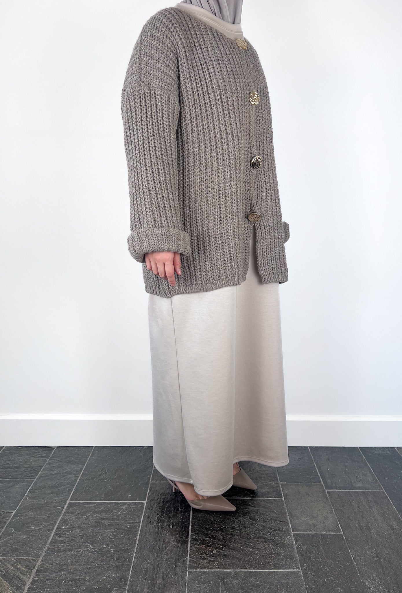 TAUPE BUTTON CARDIGAN