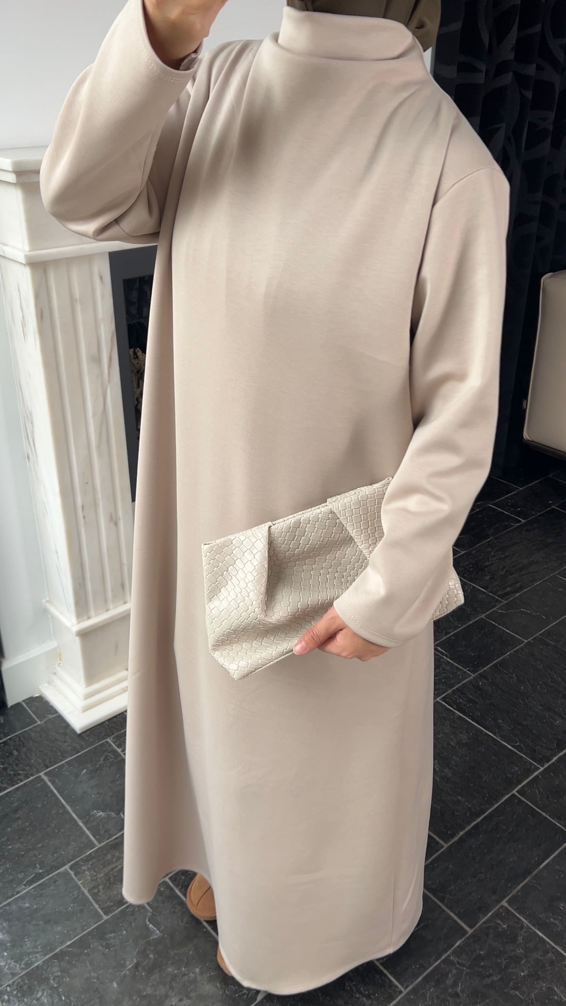 beige jersey dress LONG IRIDESCENT JERSEY DRESS