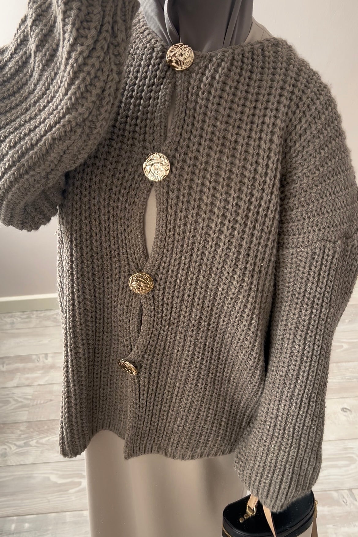 TAUPE BUTTON CARDIGAN