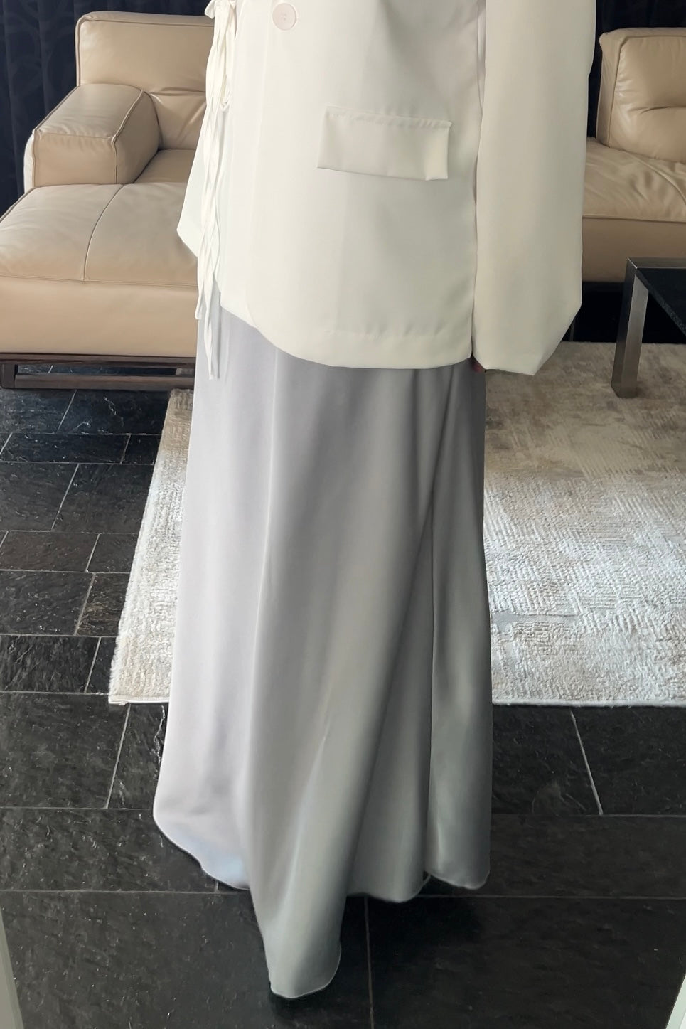 GREY OVERSIZED SATIN SKIRT