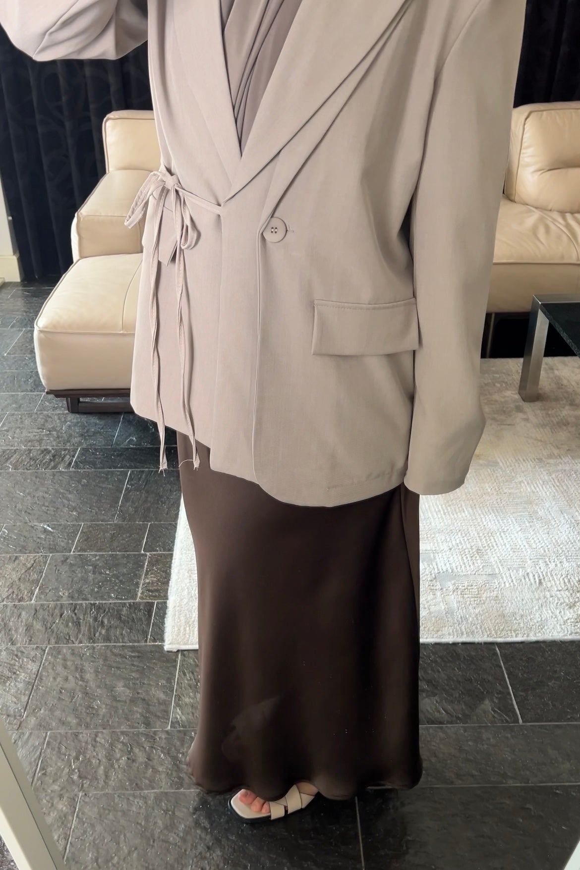 DARK BROWN SATIN SKIRT