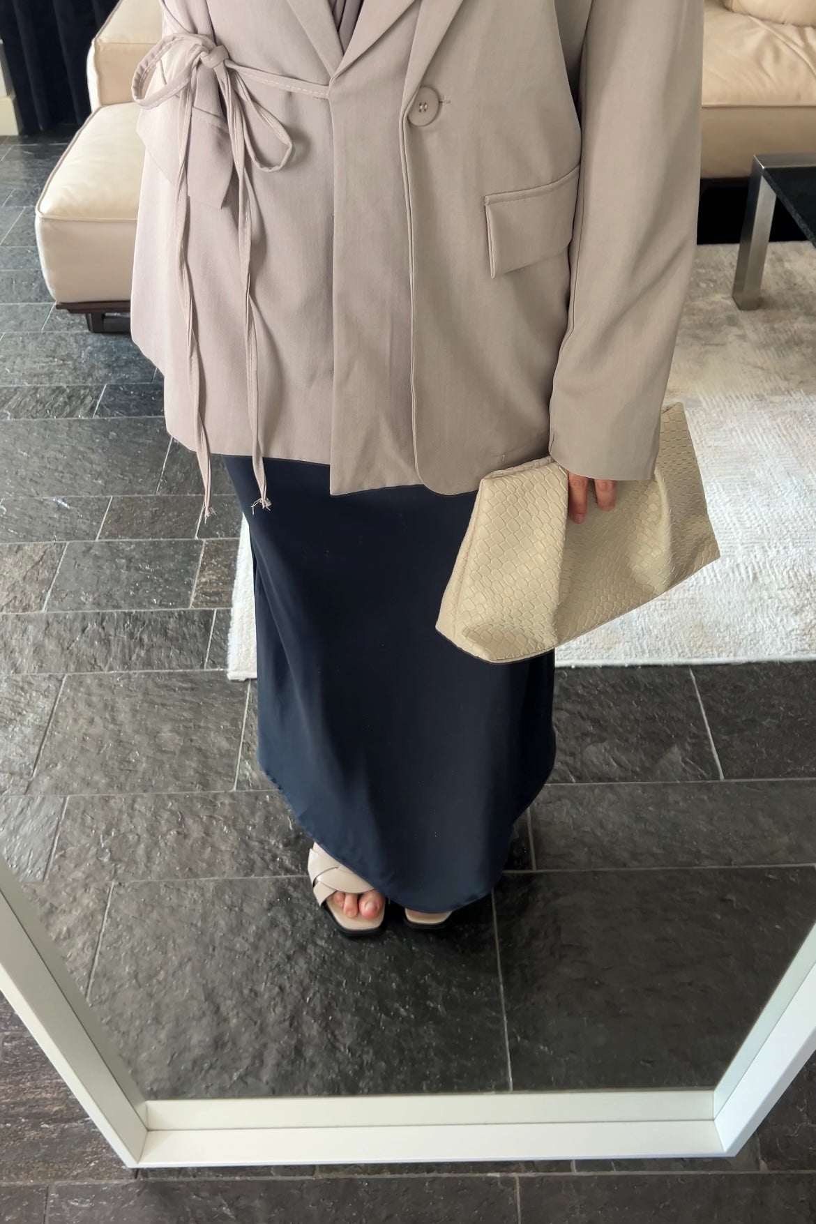 NAVY SATIN SKIRT