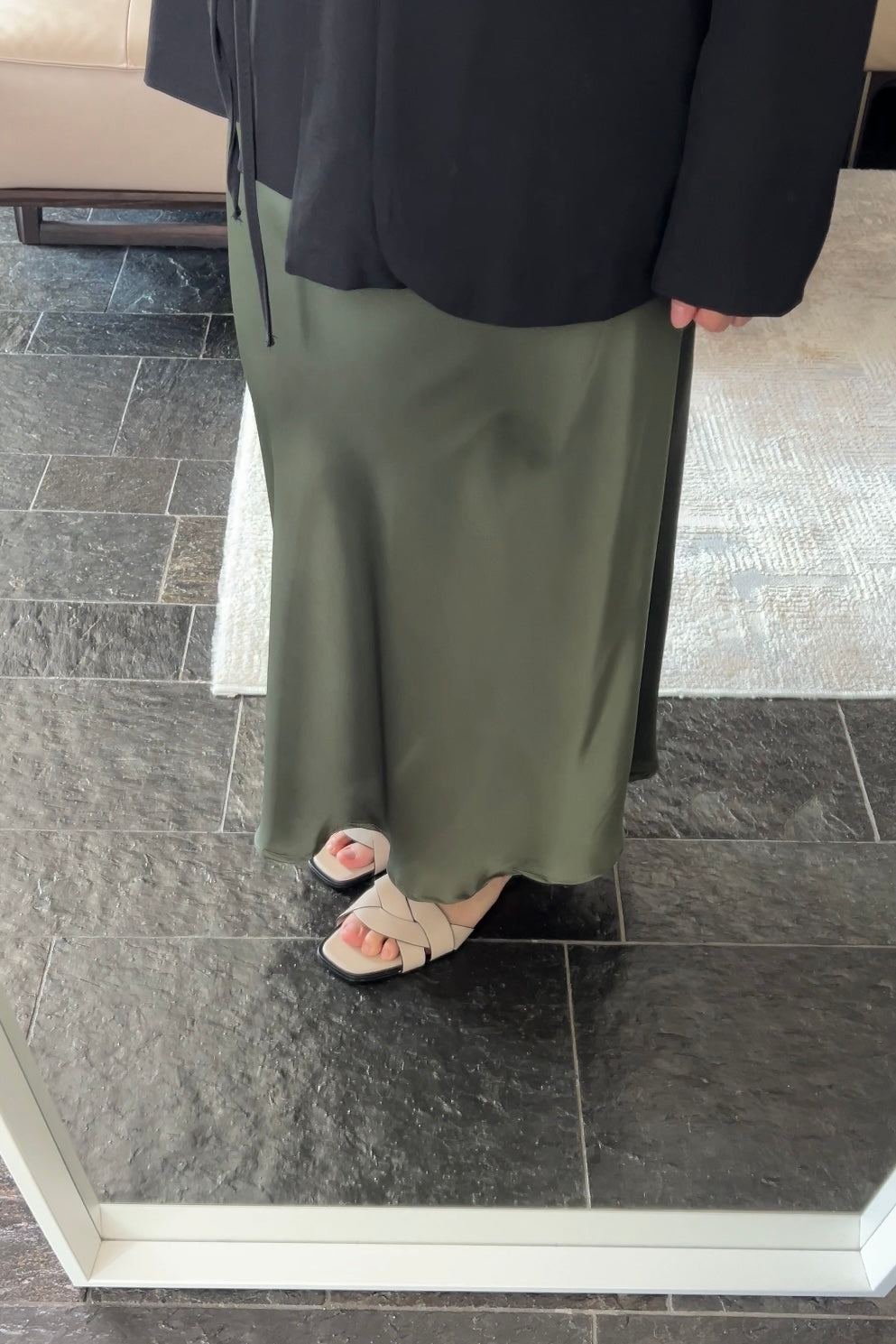 KHAKI SATIN SKIRT