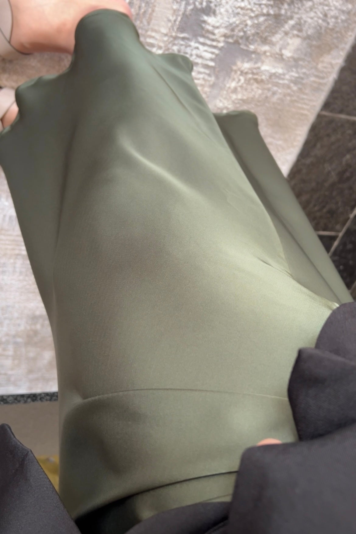 KHAKI SATIN SKIRT