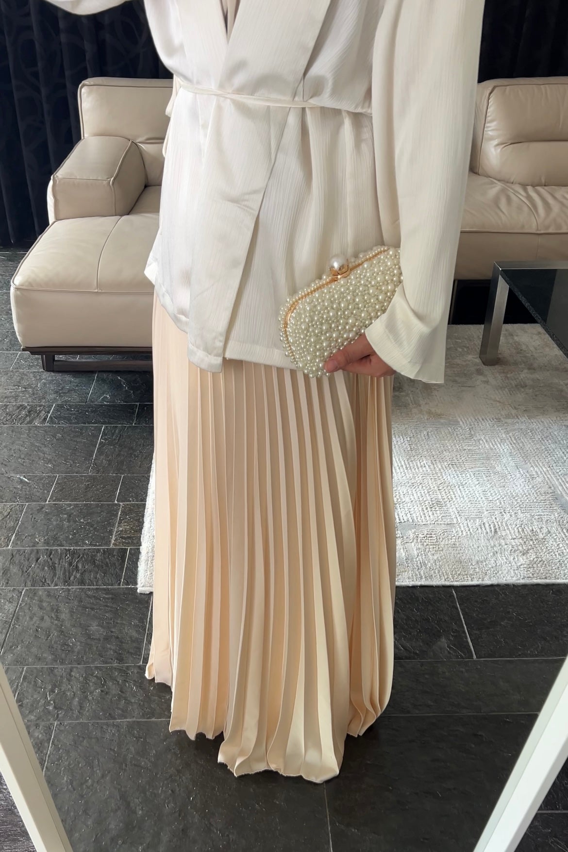 CHAMPAGNE SATIN PLISSÉ SKIRT