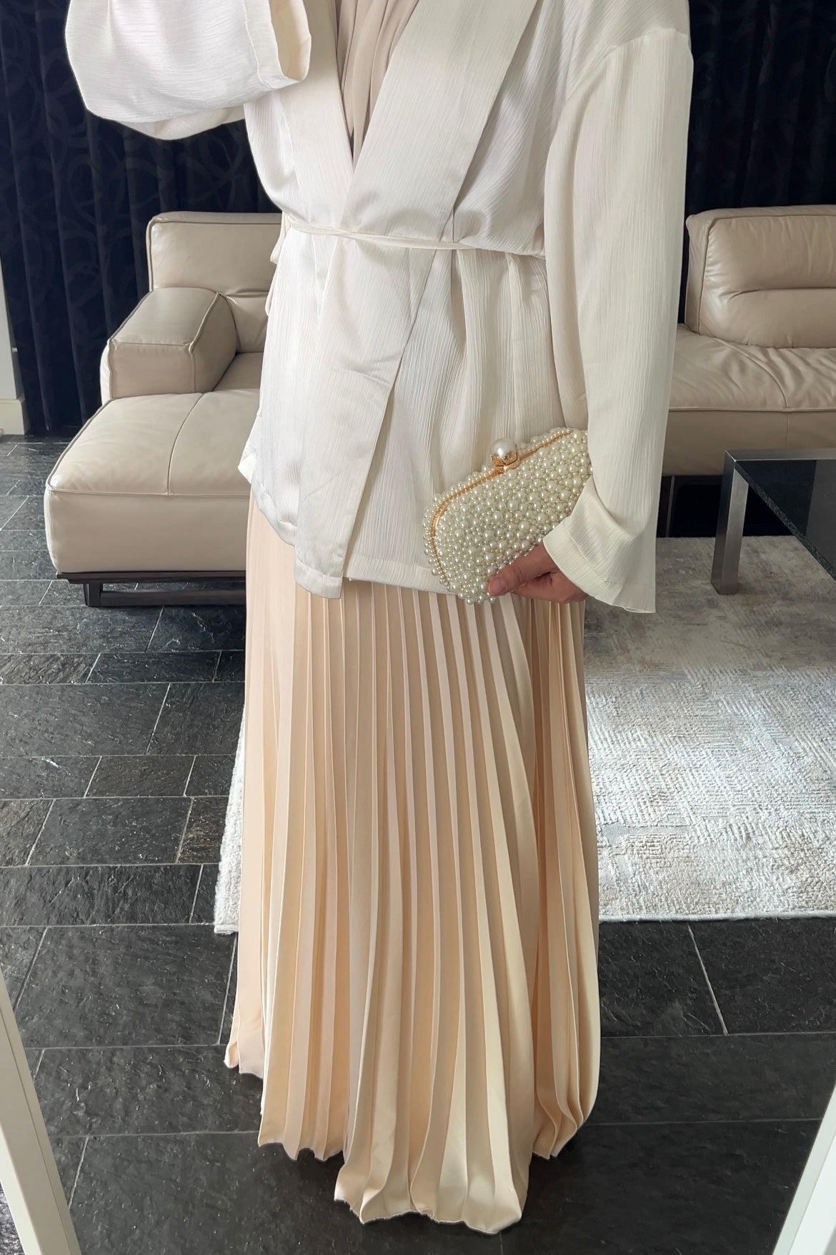 CHAMPAGNE SATIN PLISSÉ SKIRT