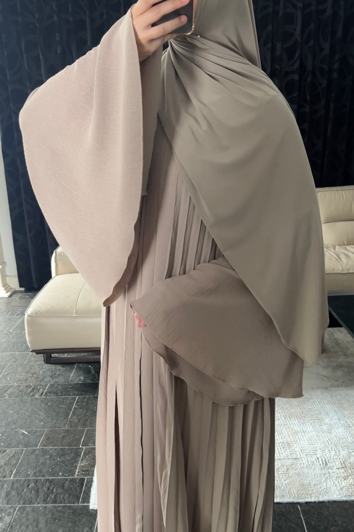 TAUPE PLEATED DRESS