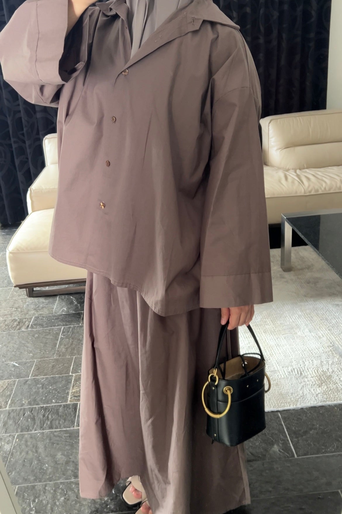 DARK-BROWN COTTON SKIRT SET