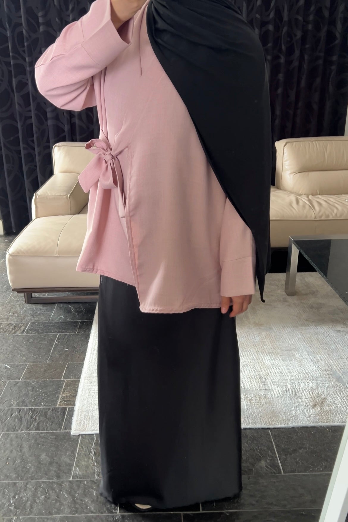 BLACK OVERSIZED SATIN SKIRT