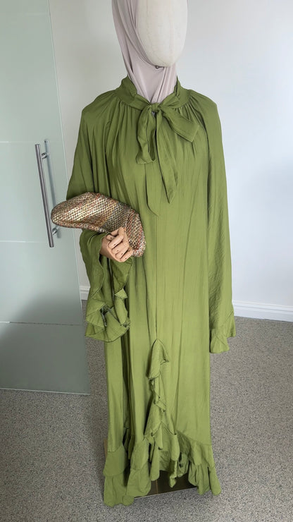 AIRY RUFFLE DRESS OLIVE