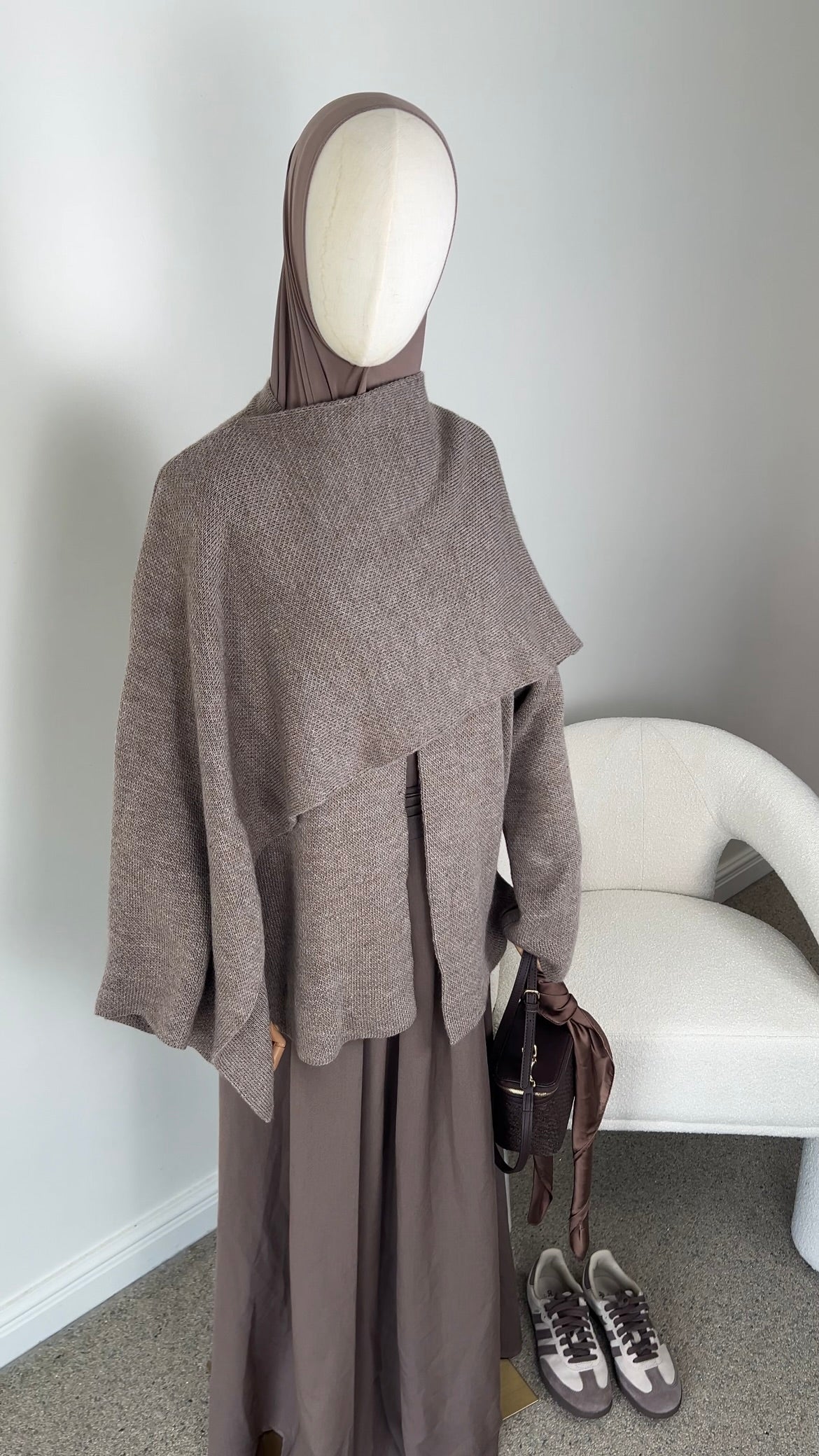 KNIT SCARF PONCHO TAUPE