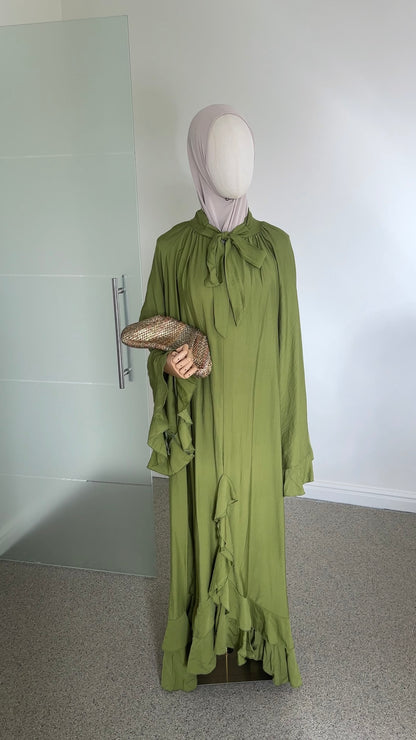 AIRY RUFFLE DRESS OLIVE