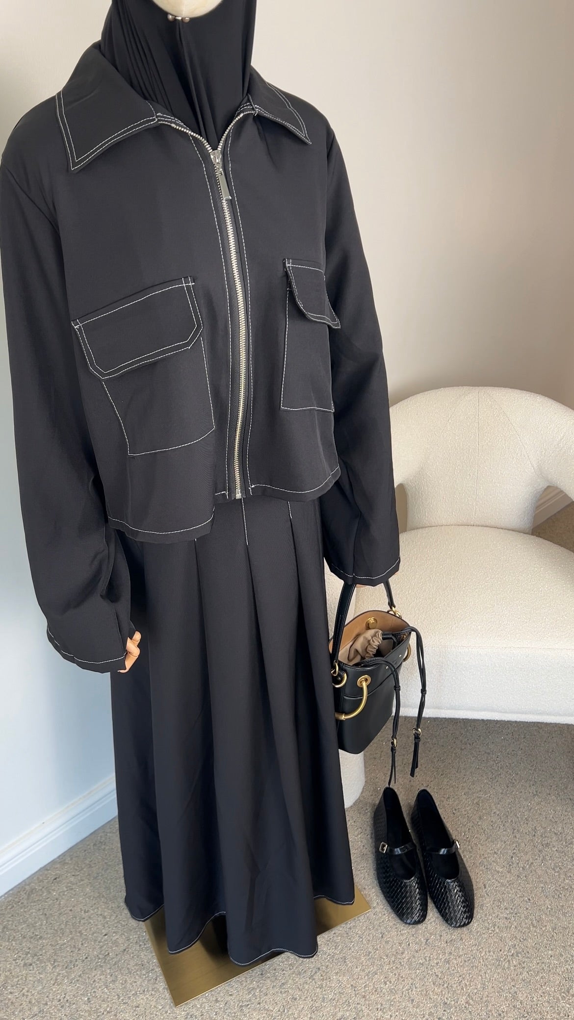 DENIM SKIRT SET BLACK