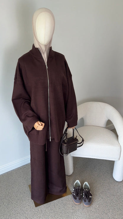 ZIP KNITTED SET BROWN