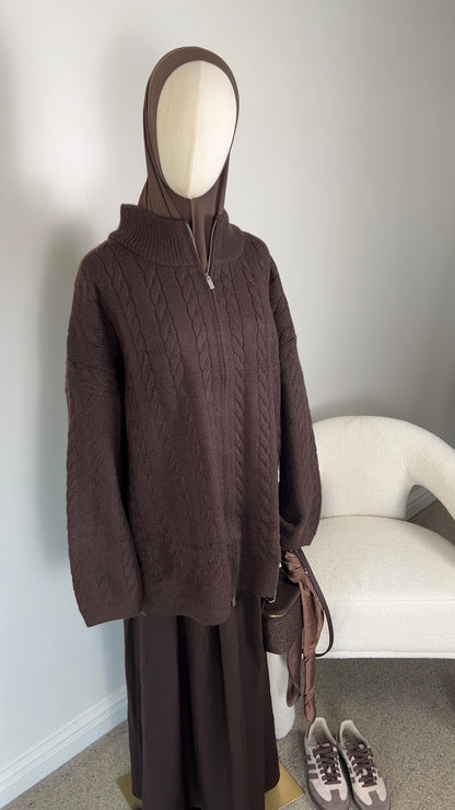 CABLE ZIPPER DARK BROWN