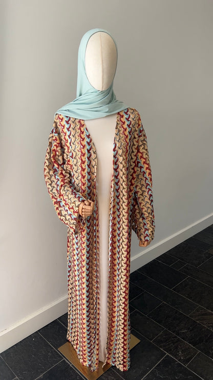 STRIPED KIMONO RED AQUA