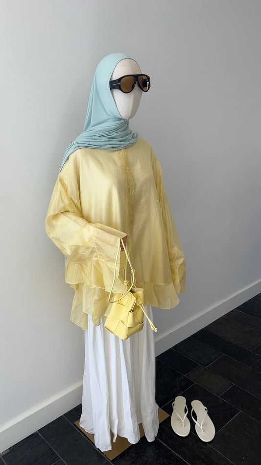 RUFFLE SHIRT BUTTER YELLOW (see through)