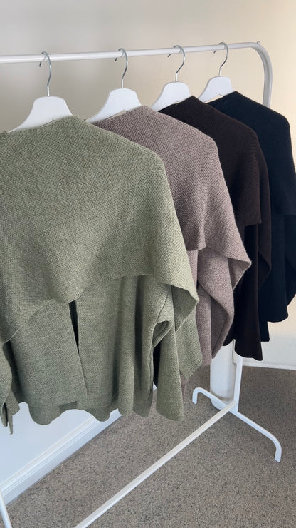 KNIT SCARF PONCHO DARK BROWN