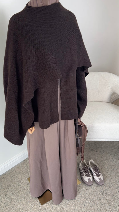 KNIT SCARF PONCHO DARK BROWN