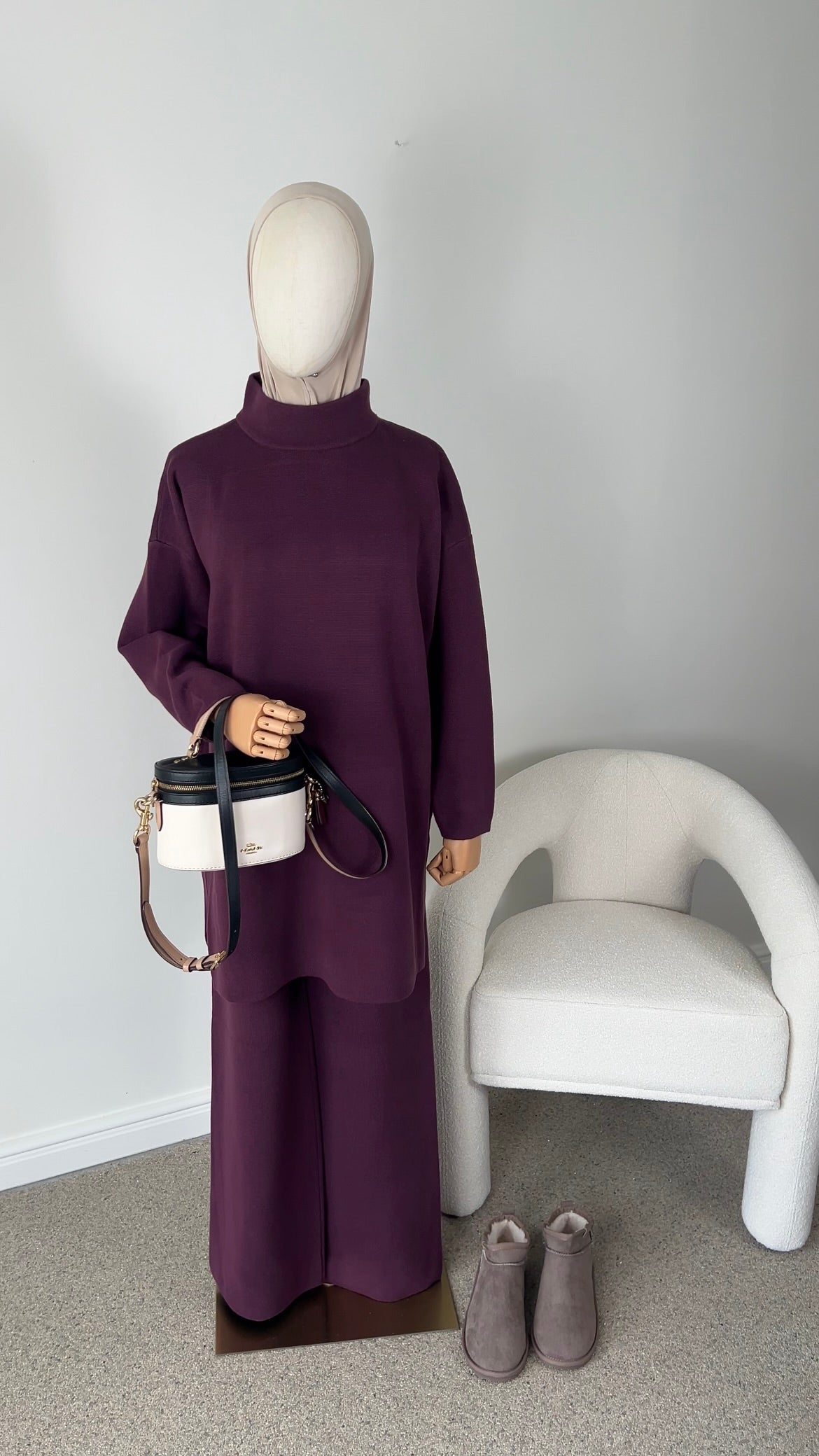 COTTON KNITTED SET AUBERGINE