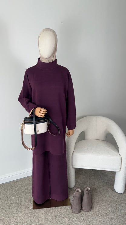 COTTON KNITTED SET AUBERGINE