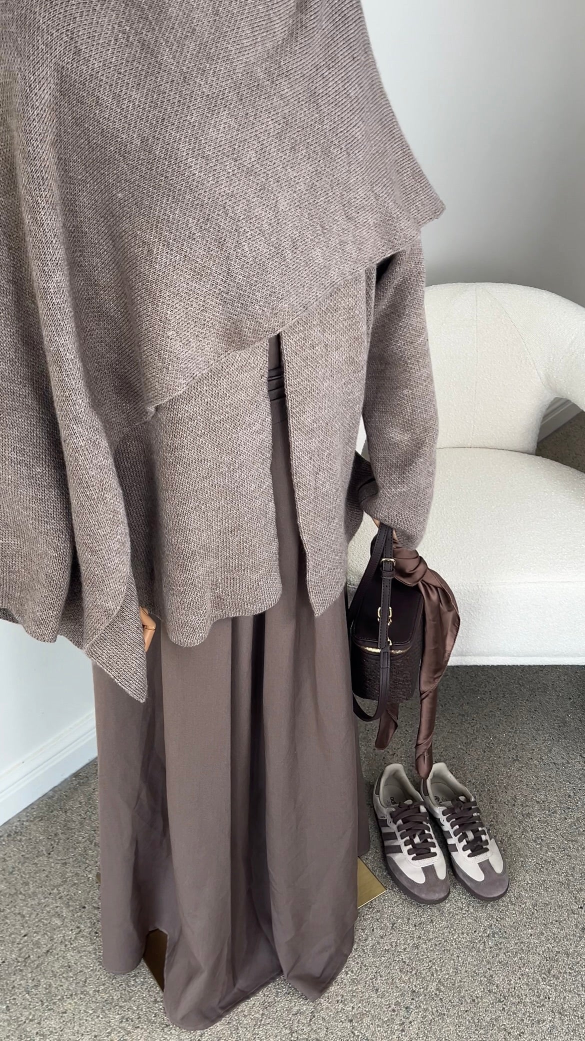 KNIT SCARF PONCHO TAUPE
