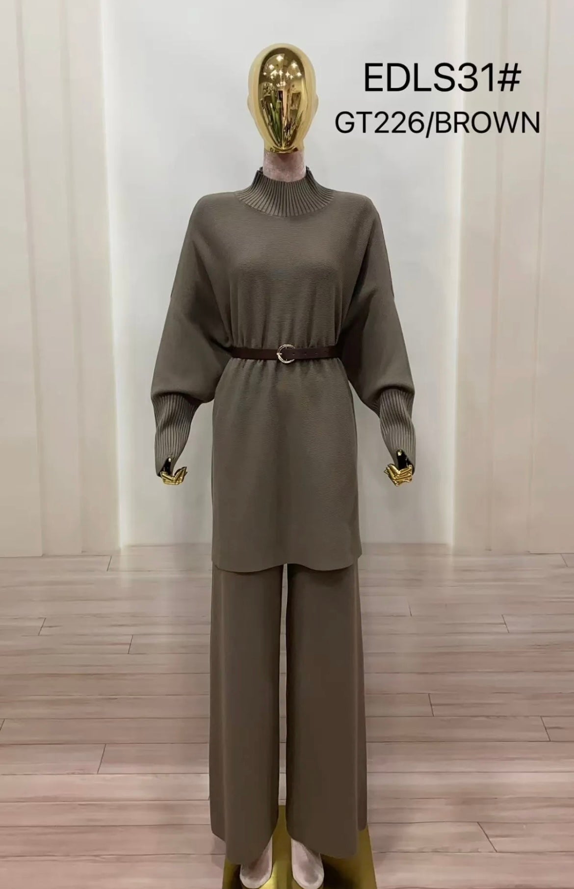 Elegant knit set with loose belt (beige, taupe, brown, black)