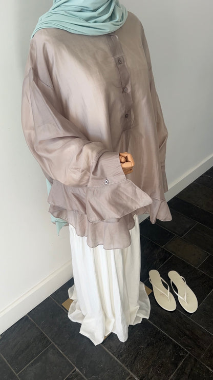 RUFFLE SHIRT TAUPE (see through)