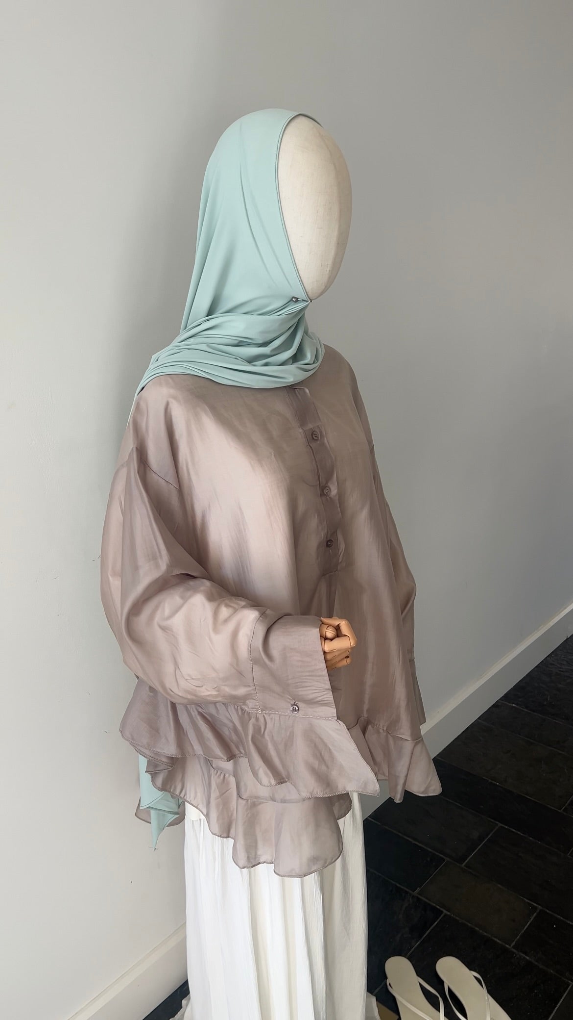 RUFFLE SHIRT TAUPE (see through)