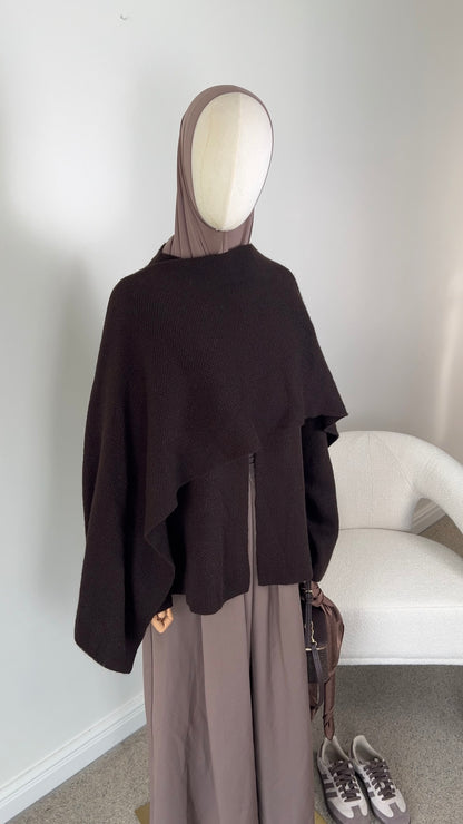 KNIT SCARF PONCHO DARK BROWN