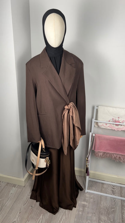 SATIN SKIRT DARK BROWN