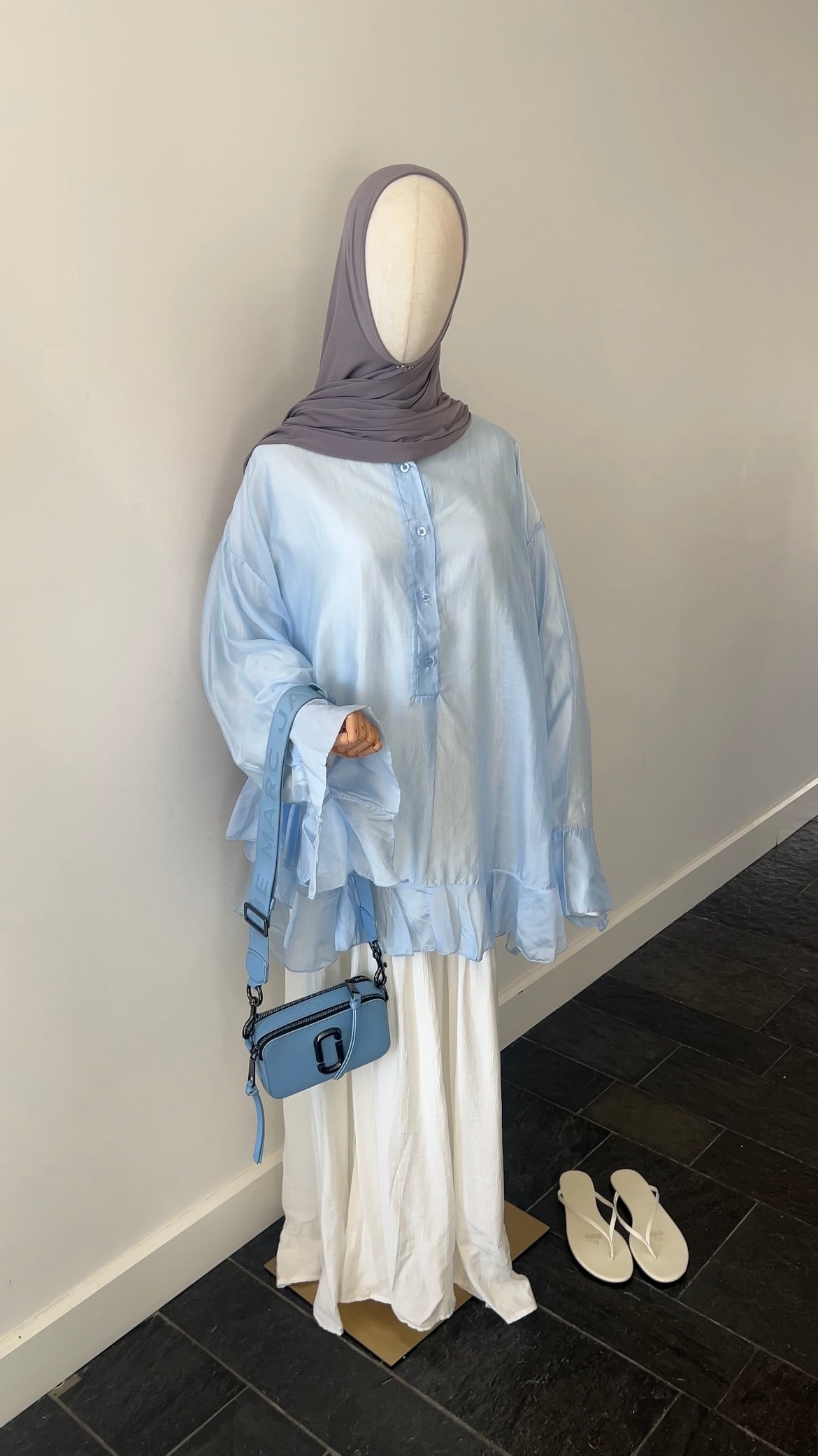 RUFFLE SHIRT BABY BLUE (see through)