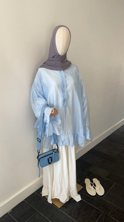 RUFFLE SHIRT BABY BLUE (see through)