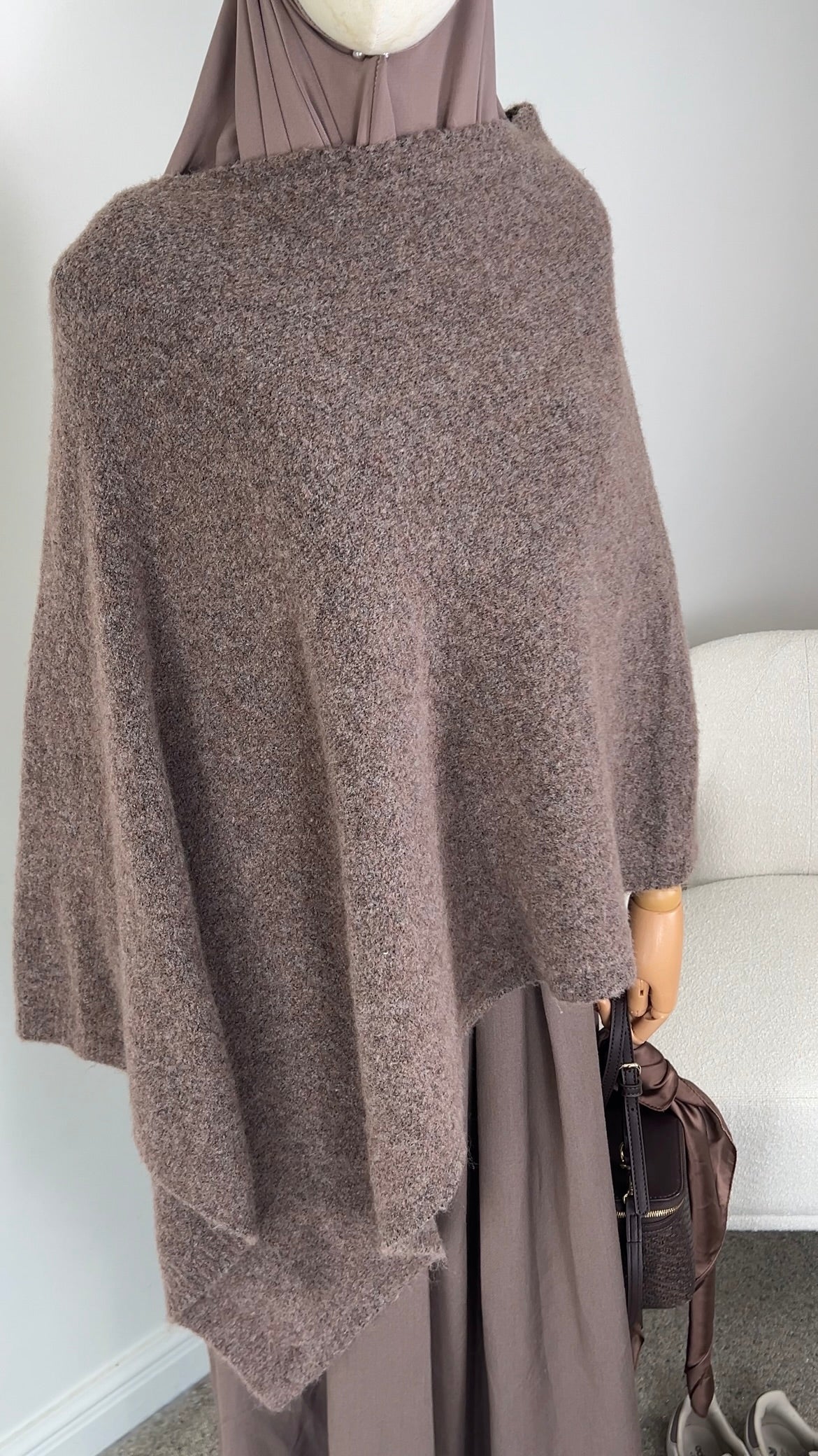 KNIT PONCHO TAUPE