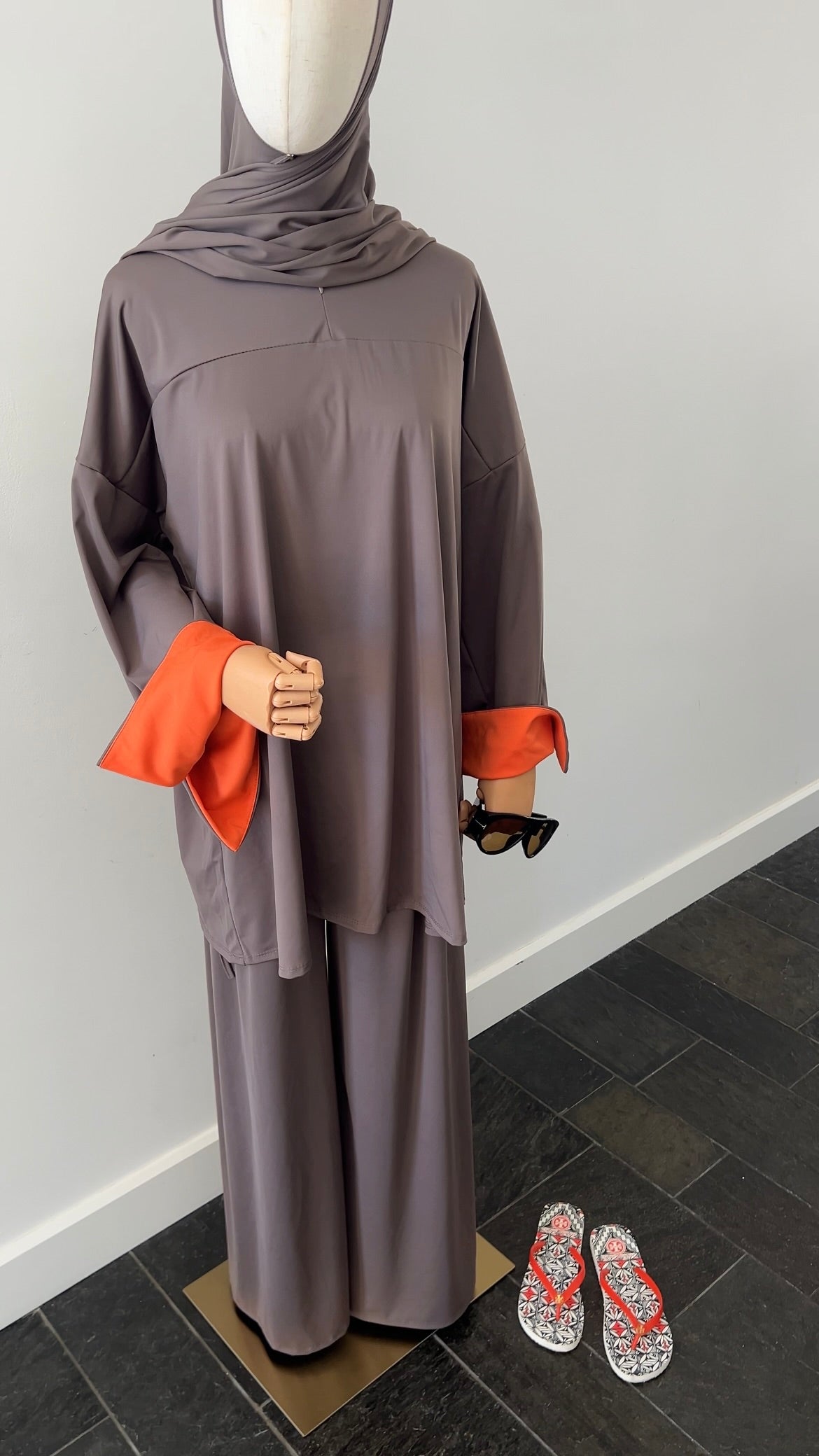 SLEEVE BURKINI DARK TAUPE/ORANGE