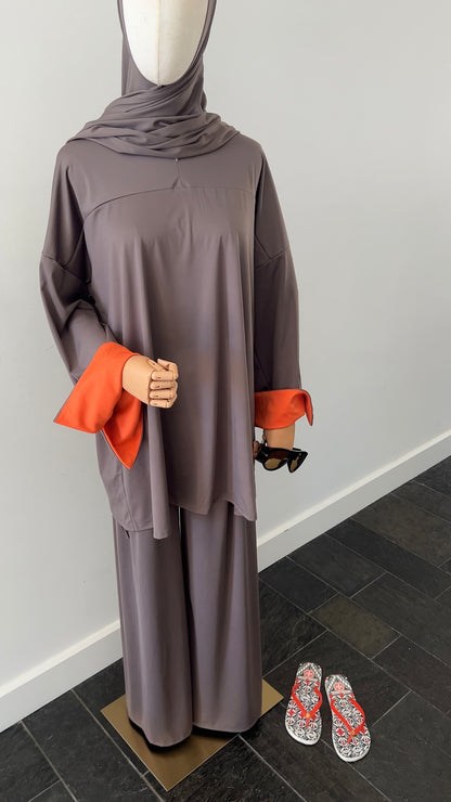 SLEEVE BURKINI DARK TAUPE/ORANGE