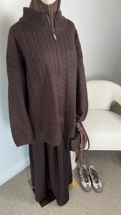 CABLE ZIPPER DARK BROWN