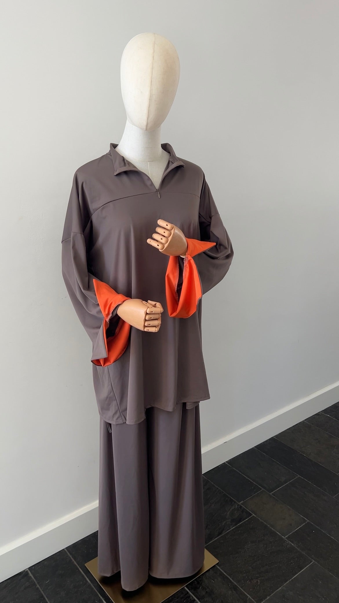 SLEEVE BURKINI DARK TAUPE/ORANGE