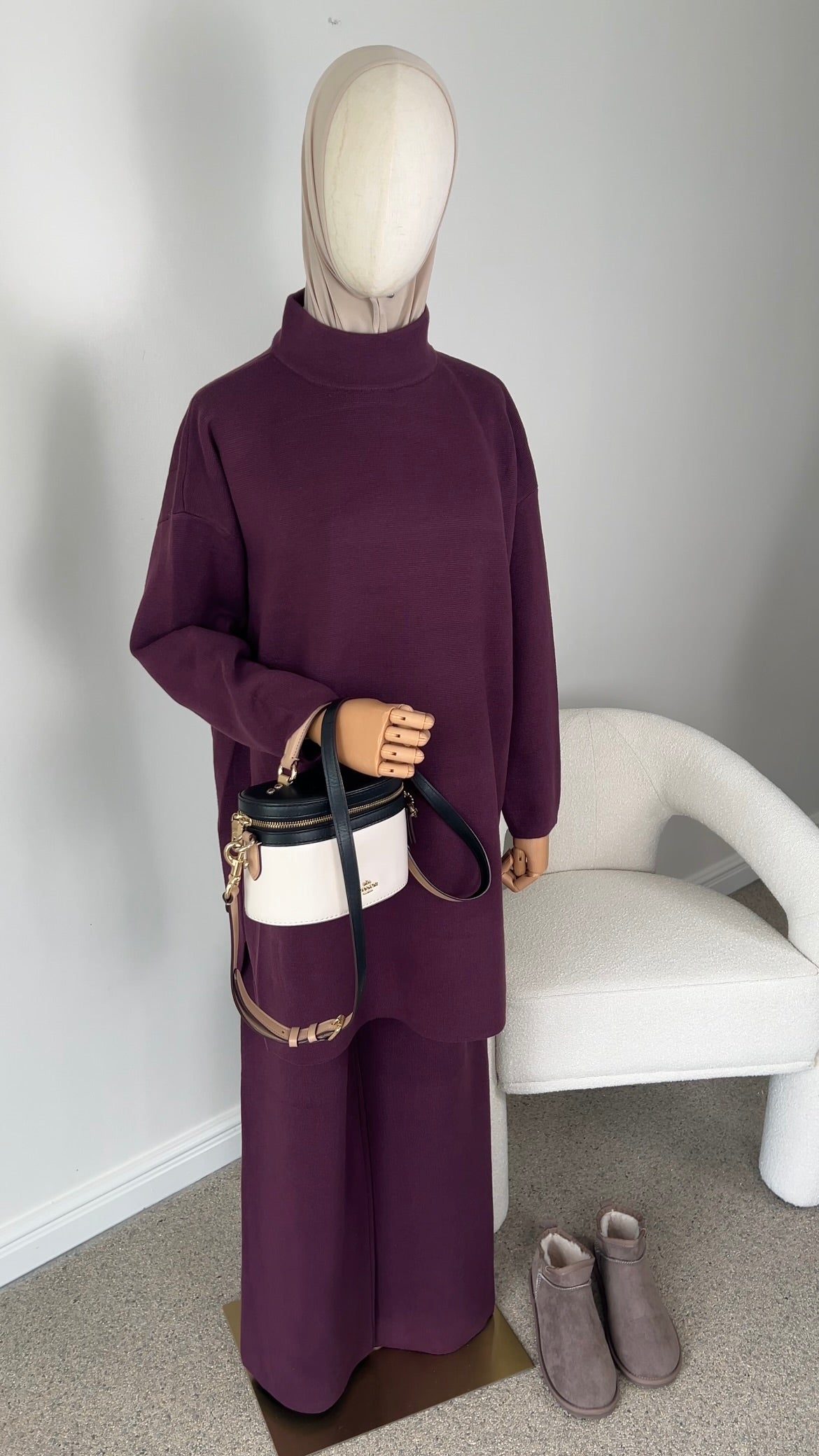 COTTON KNITTED SET AUBERGINE