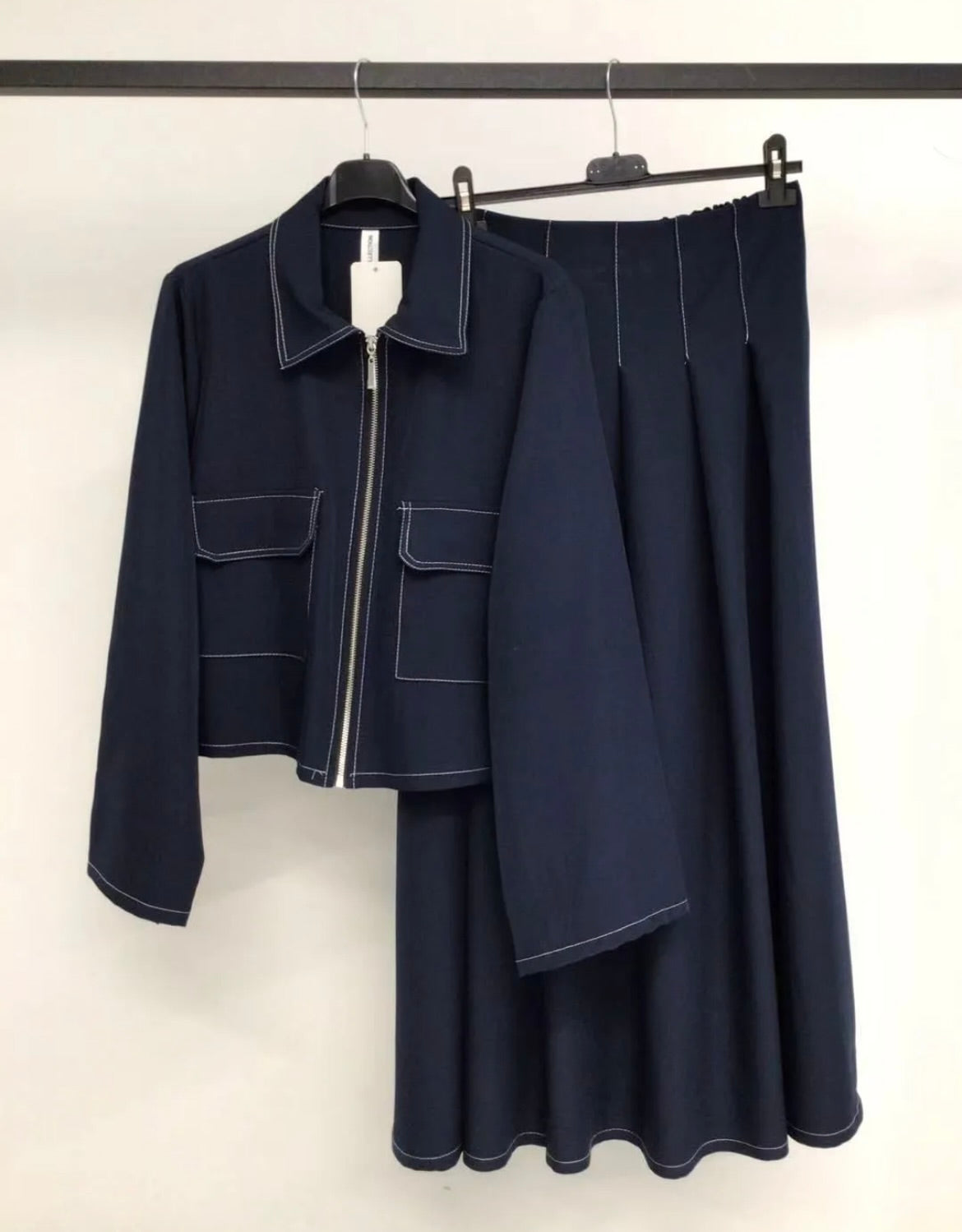 Denim skirt set (blue, dark brown, black)