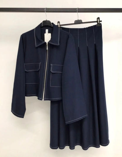 Denim skirt set (blue, dark brown, black)