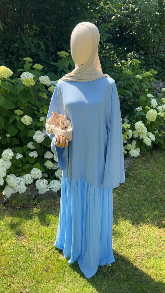 LONGSLEEVE RUFFLE DRESS BLUE