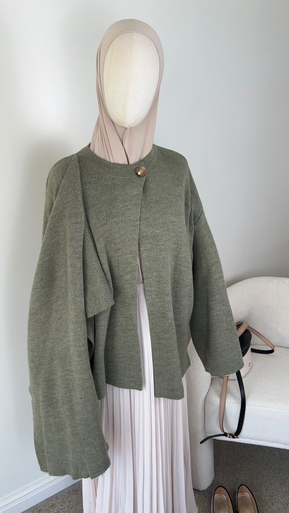 KNIT SCARF PONCHO SAGE GREEN