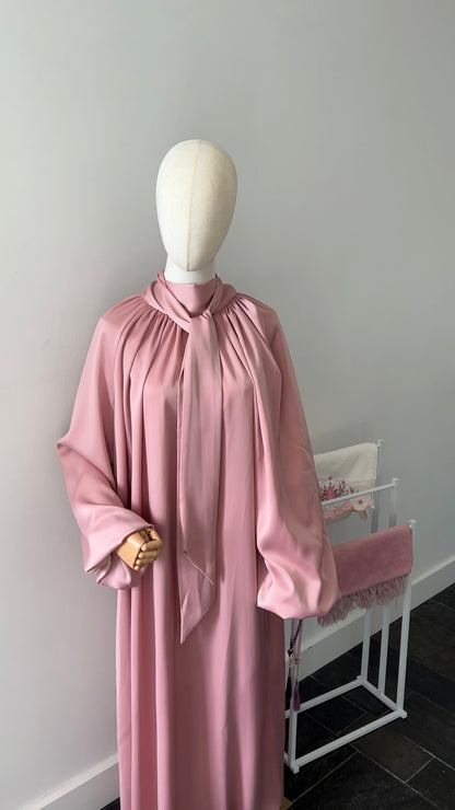 SATIN BOW TIE DRESS PINK