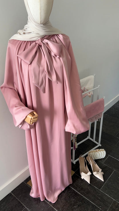 SATIN BOW TIE DRESS PINK