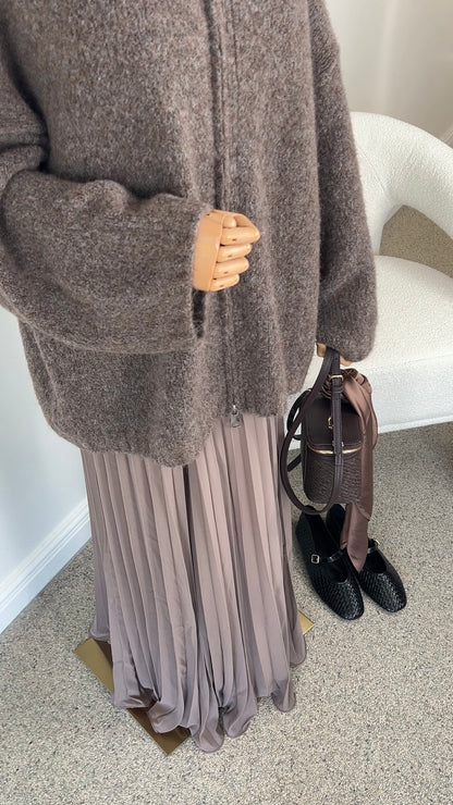 DOUBLE LINED PLISSÉ SKIRT TAUPE
