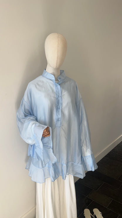 RUFFLE SHIRT BABY BLUE (see through)
